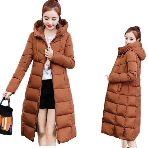 New Women's Winter Long Down Jacket Hooded Quilted Padded Coats Thick ...