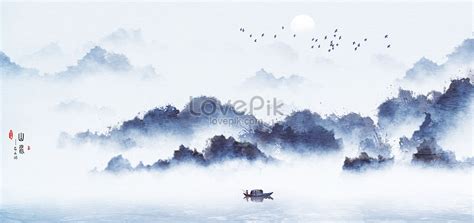 Chinese style landscape ink painting illustration image_picture free ...