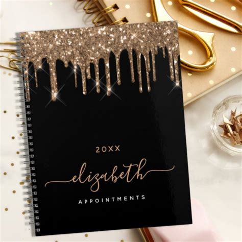 Black gold glitter drips monogram name 2024 planner | Zazzle | Gold ...