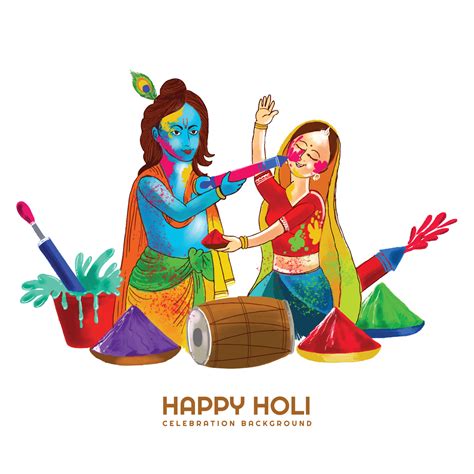 Holi greetings with joyful krishna and radha playing with colors design ...