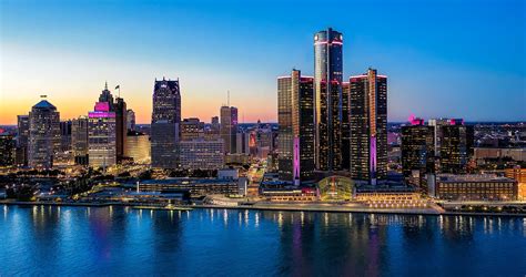 Detroit Skyline October Sunset Michigan Renaissance | Etsy