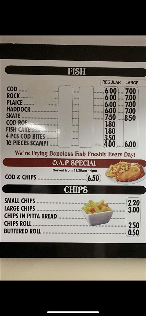 Menu at Anchor Fish and Chips fast food, Ongar