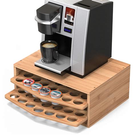 WELL WENG 70 Capacity 2-tier Bamboo Coffee Pod Holder Storage Organizer ...