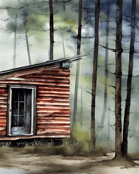 Cabin in the Woods Watercolor Painting · Creative Fabrica