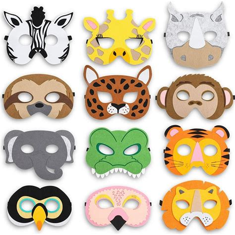 12-Pack Animal Party Felt Masks, Safari Jungle Theme for Kids Birthday ...