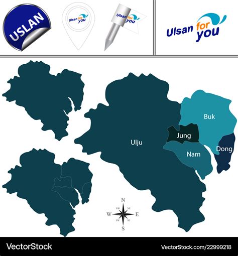 Map of ulsan with districts south korea Royalty Free Vector