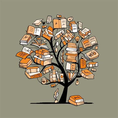 Books Tree, Sketch For Your Design Stock Vector - Illustration of logo ...