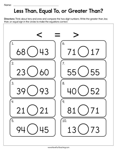 Greater Than Less Than Free Printable Worksheets