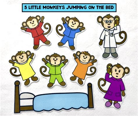 Five Little Monkeys Jumping on Bed Felt Stories Speech - Etsy Canada