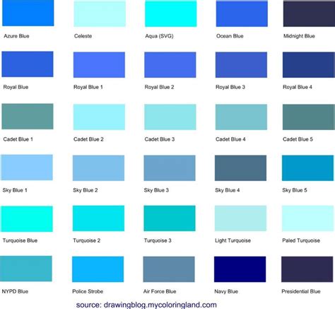 Different Shades of Blue: A List With Color Names and Codes - Drawing ...