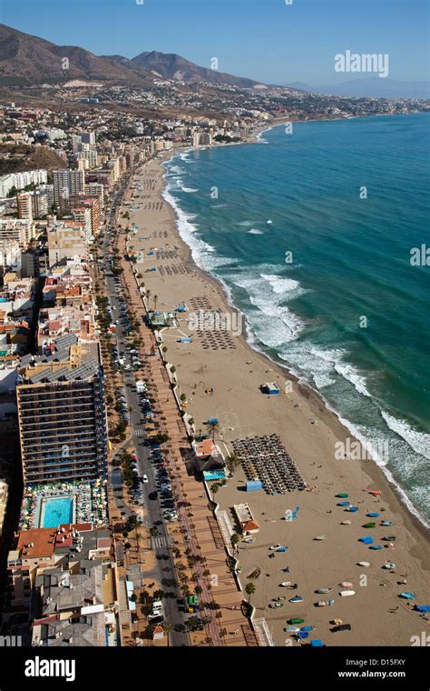 Aerial view Fuengirola beaches Malaga Costa del Sol Andalusia Spain ...