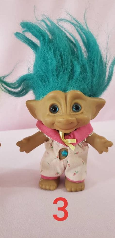 Vintage 80s Treasure Troll Dolls Green Blue Hair Treasure | Etsy