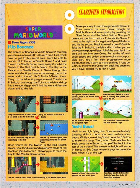 Super Mario World Cheats in Nintendo Power Vol. 29