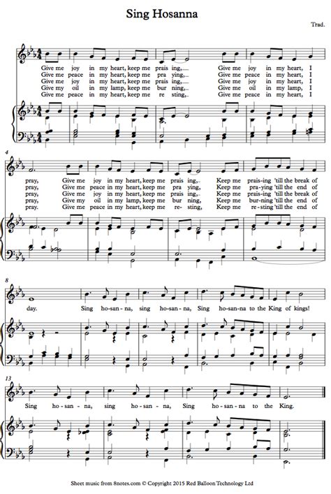 Sing Hosanna (Give Me Joy in My Heart) sheet music for Piano | Sing ...