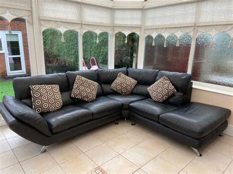 Black leather corner couch and 4 cushions | in Liverpool, Merseyside ...