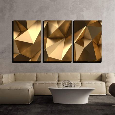 Wall26 3 Piece Canvas Wall Art - Luxury Gold Abstract Polygonal ...