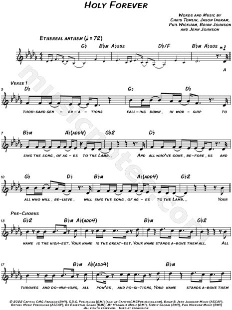 Chris Tomlin "Holy Forever" Sheet Music (Leadsheet) in Db Major ...