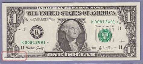 2003 $1 Dollar Star Note Dallas K Crisp Uncirculated Frn K 00813491