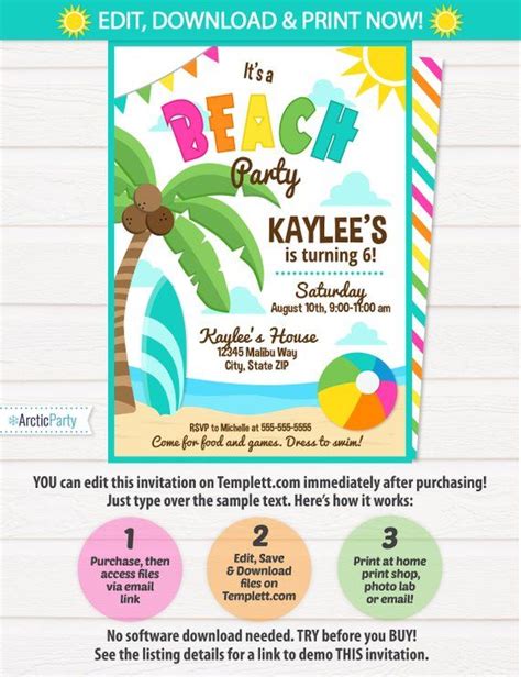 Beach Party Invitations , Beach Theme Party Pink Beach Birthday Party ...