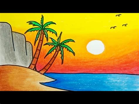 Top 134+ simple beach sunset drawing super hot - seven.edu.vn