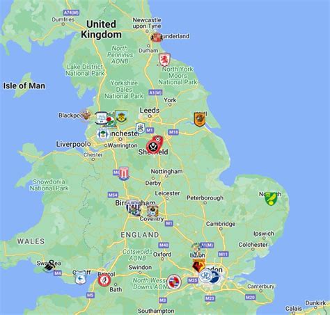 EFL Championship Teams Map with logos | EFL Championship Teams Location ...