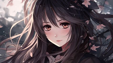 Anime Portrait Of Blackhaired Girl With Blue Eyes Background, Anime ...