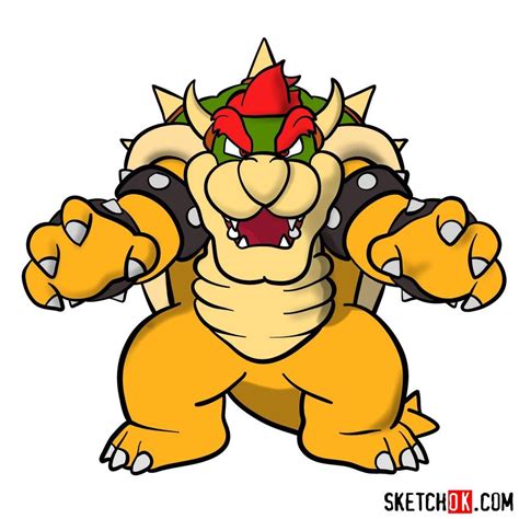 5 (2) Step-by-step drawing guide of Bowser From: Super Mario games ...