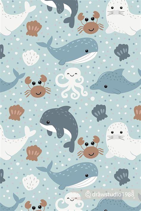 Cute sea creatures pattern design for children, cute sea animals HD ...