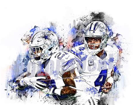 Dak Prescott And Ezekiel Elliot Dallas Cowboys Watercolor Andnk Art ...