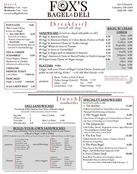 Bexley Menu | Fox's Bagel & Deli