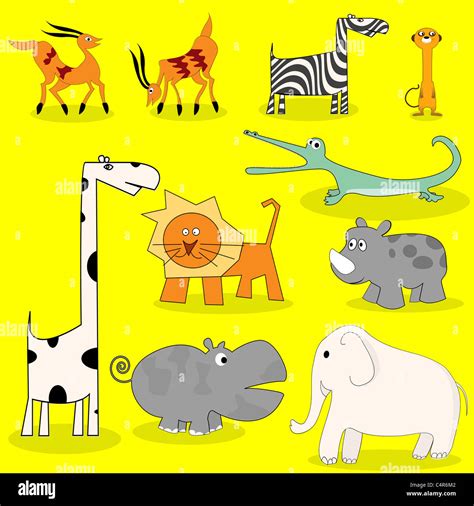 African wild animals cartoon set Stock Photo - Alamy