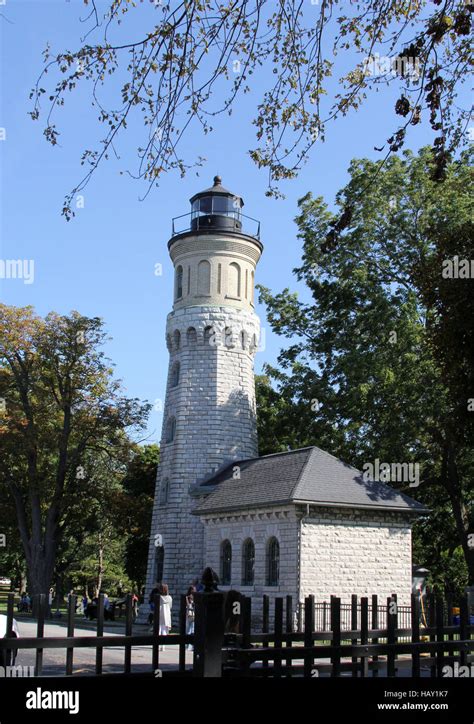 Historic lighthouse at Old Fort Niagara, where the Niagara River joins ...