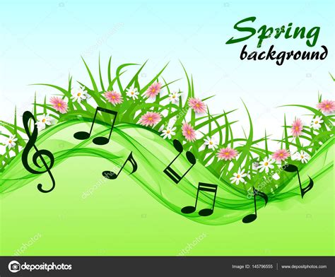 Abstract spring background with music notes and a treble clef — Stock ...