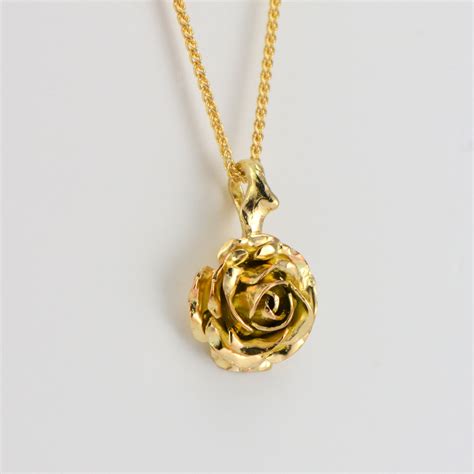 Gold rose pendant - Small rose necklace in 9ct yellow gold