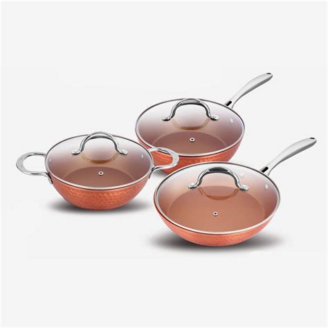 Custom Copper ceramic forged aluminum cookware set with stainless steel ...