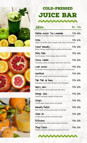 Juice Bar Menu Templates and Designs - MustHaveMenus