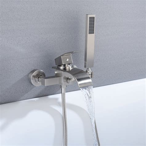 Waterfall Wall-mount Bath Tub Filler Faucet with Handheld Shower Brush ...