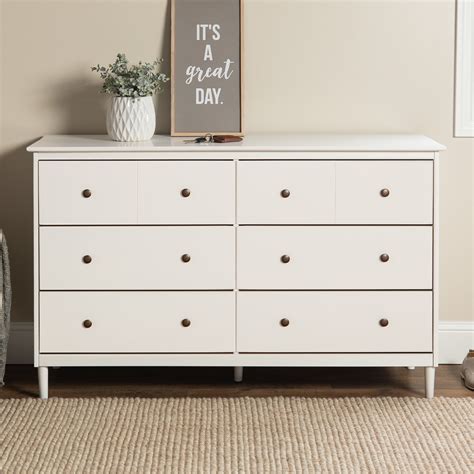 Manor Park Mid-Century Modern 6-Drawer Solid Wood Dresser, White ...