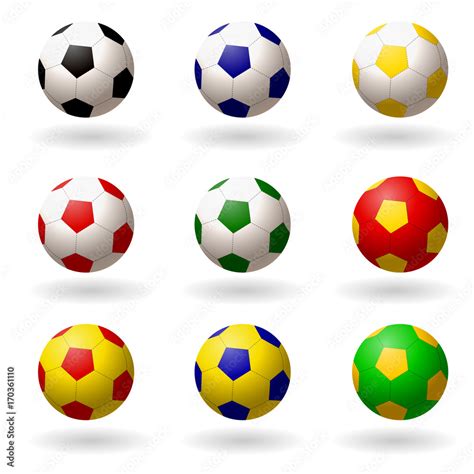 soccer ball. set of balls different colors for playing football ...