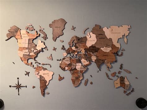 3D Wooden World Map Multicolor | World map wall decor, Map wall art ...