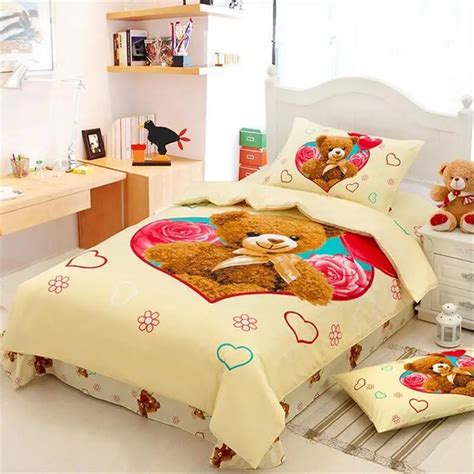 Cute Teddy Bear Kids Bedding Set 100% Cotton Duvet Cover 155*200cm ...