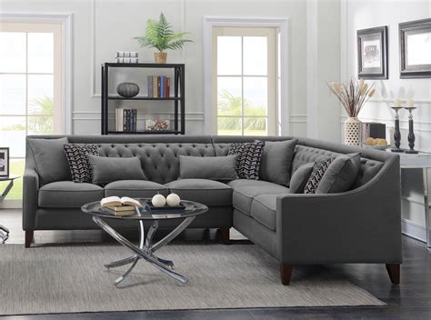 Iconic Home Aberdeen Linen Tufted Right Facing Sectional Sofa Grey ...