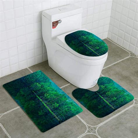 PUDMAD Green Forest Reflected in Calm Lake 3 Piece Bathroom Rugs Set ...