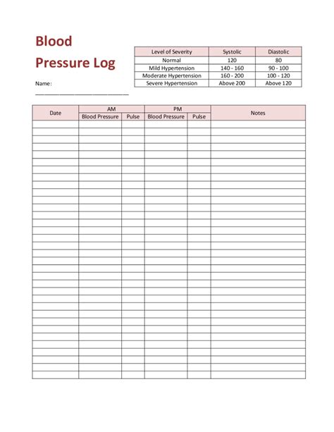 Blood Pressure Record Chart Printable