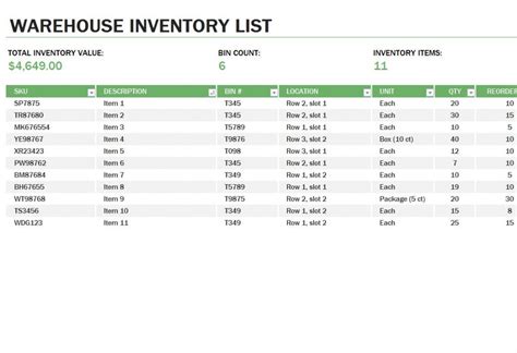 Warehouse Inventory | Warehouse Inventory Template