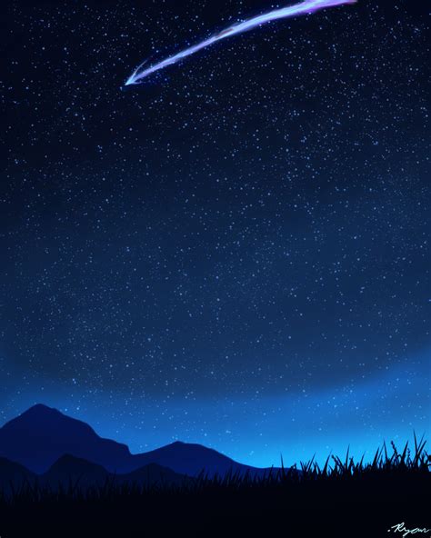 Shooting Star Night Time Scenery - Calming Anime Nature Scene | Stars ...