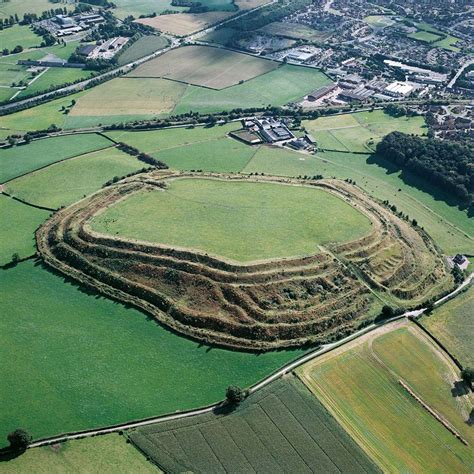 Aerial view of the Iron Age hillfort at Old Oswestry, Shropshire, about ...