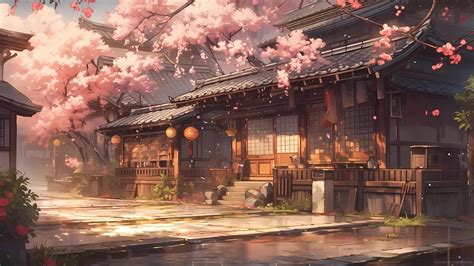 Traditional Chinese House Cherry Blossom Live Wallpaper - MoeWalls