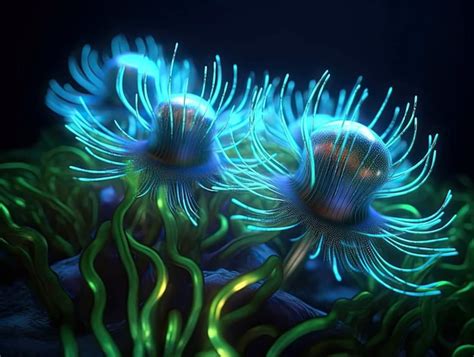 Premium Photo | A blue and green sea anemone with the word sea on it.