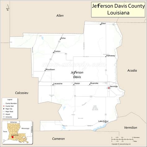 Jefferson Davis Parish Map, Louisiana - Where is Located, Cities ...